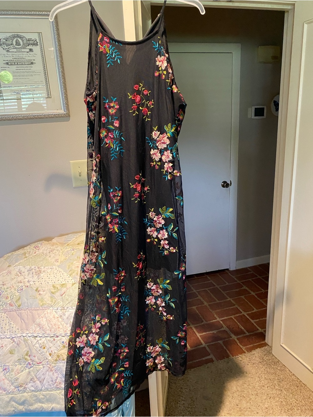 miami Black Slip Dress with Pink & Teal Accents